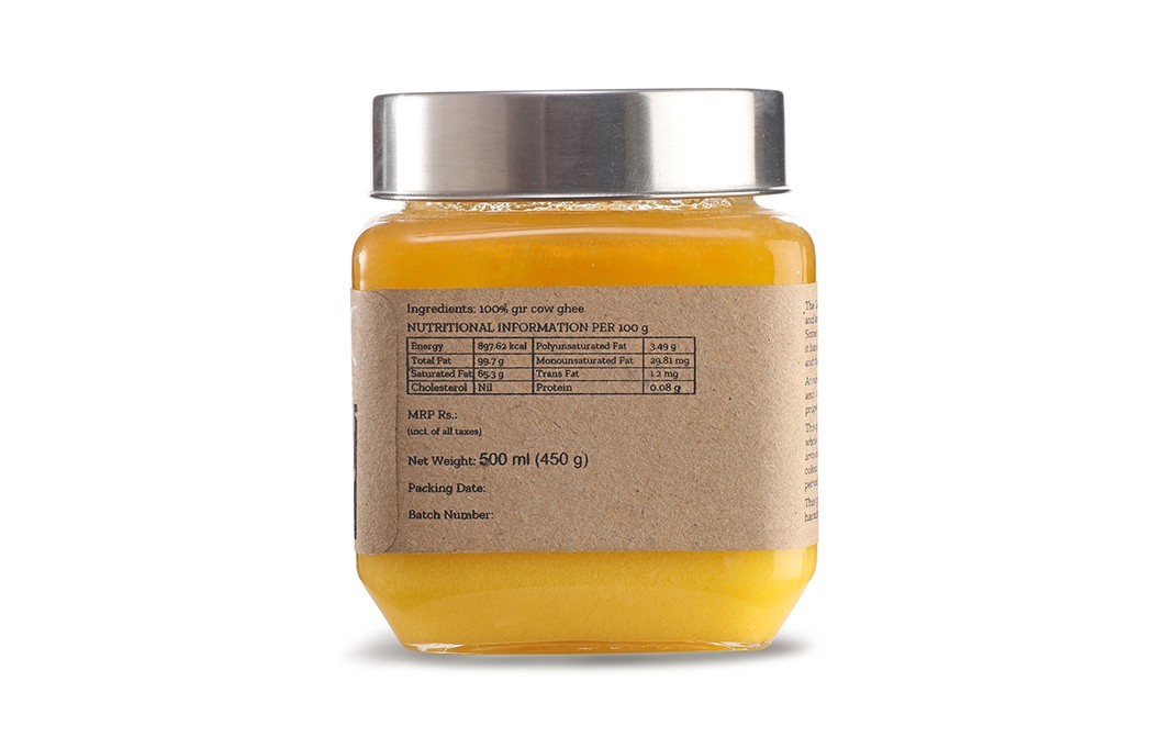 Conscious Food Gir Cow Ghee Natural   Glass Jar  500 grams